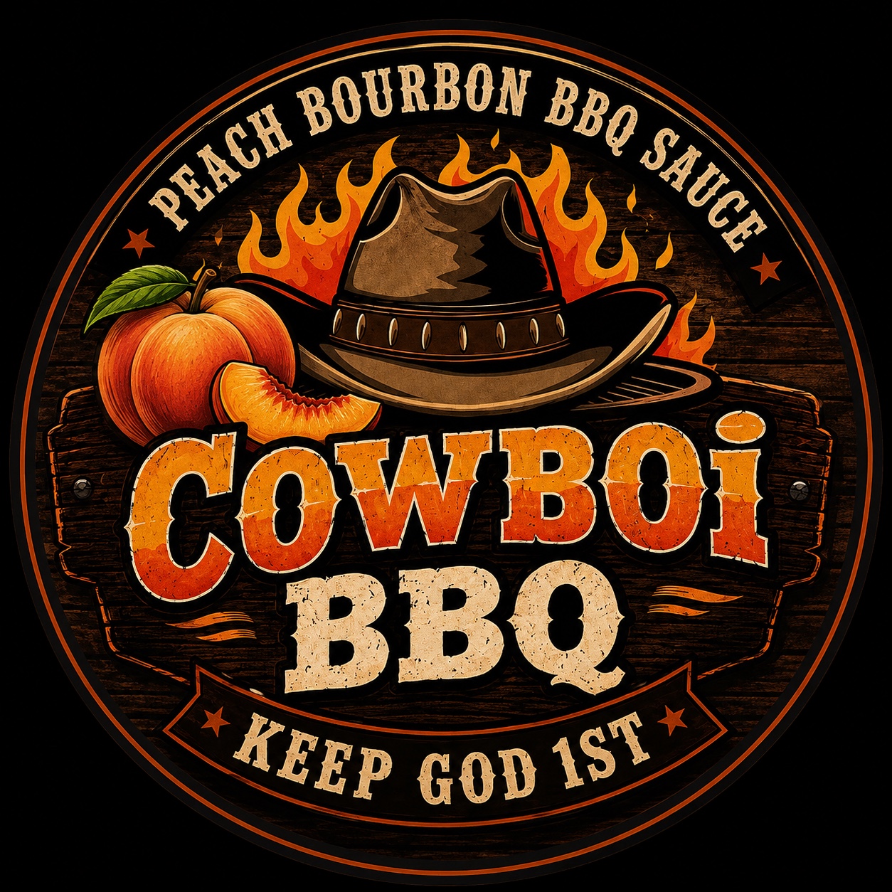 Peach Bourbon BBQ Sauce label